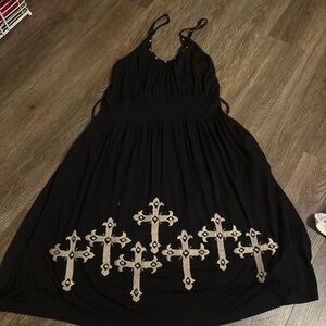 Soul Revival Black Dress with Gold Cross Accents